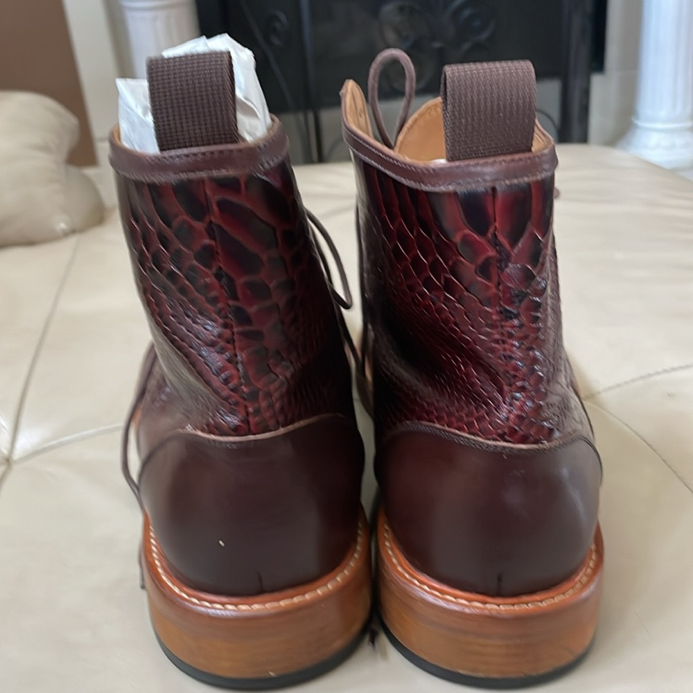 Marc Nolan Brown Lincoln Leather Croc Texture Trim Cap Toe Shoes, Size 15 - Picture 5 of 10